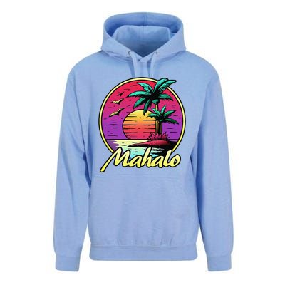 Mahalo. 80s Palm Sunset. Tropical Beach Summer Unisex Surf Hoodie