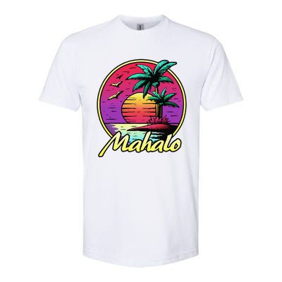 Mahalo. 80s Palm Sunset. Tropical Beach Summer Softstyle CVC T-Shirt