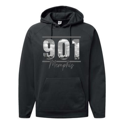 Memphis 901 Area Code Skyline Tennessee Vintage Performance Fleece Hoodie