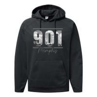 Memphis 901 Area Code Skyline Tennessee Vintage Performance Fleece Hoodie