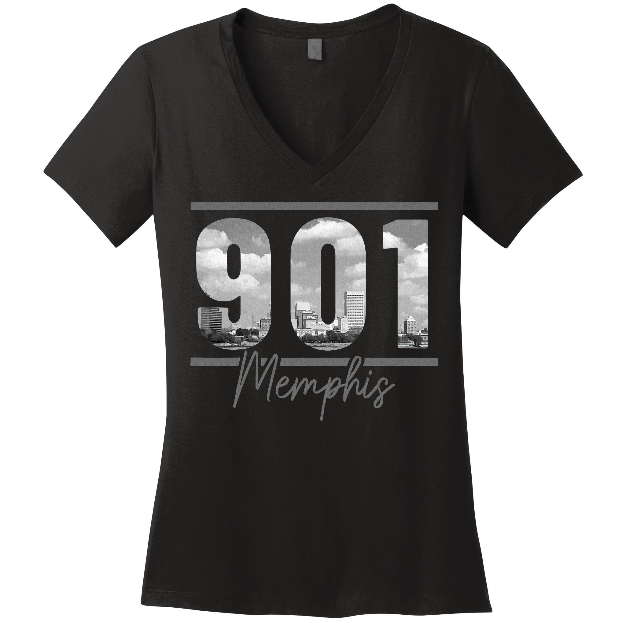 Memphis 901 Area Code Skyline Tennessee Vintage Women's V-Neck T-Shirt