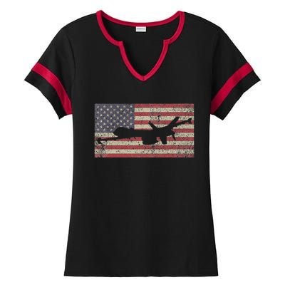 Mq 9 Reaper Guardian Uav Drone American Flag Ladies Halftime Notch Neck Tee