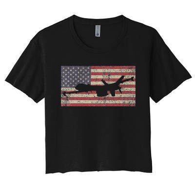 Mq 9 Reaper Guardian Uav Drone American Flag Women's Crop Top Tee