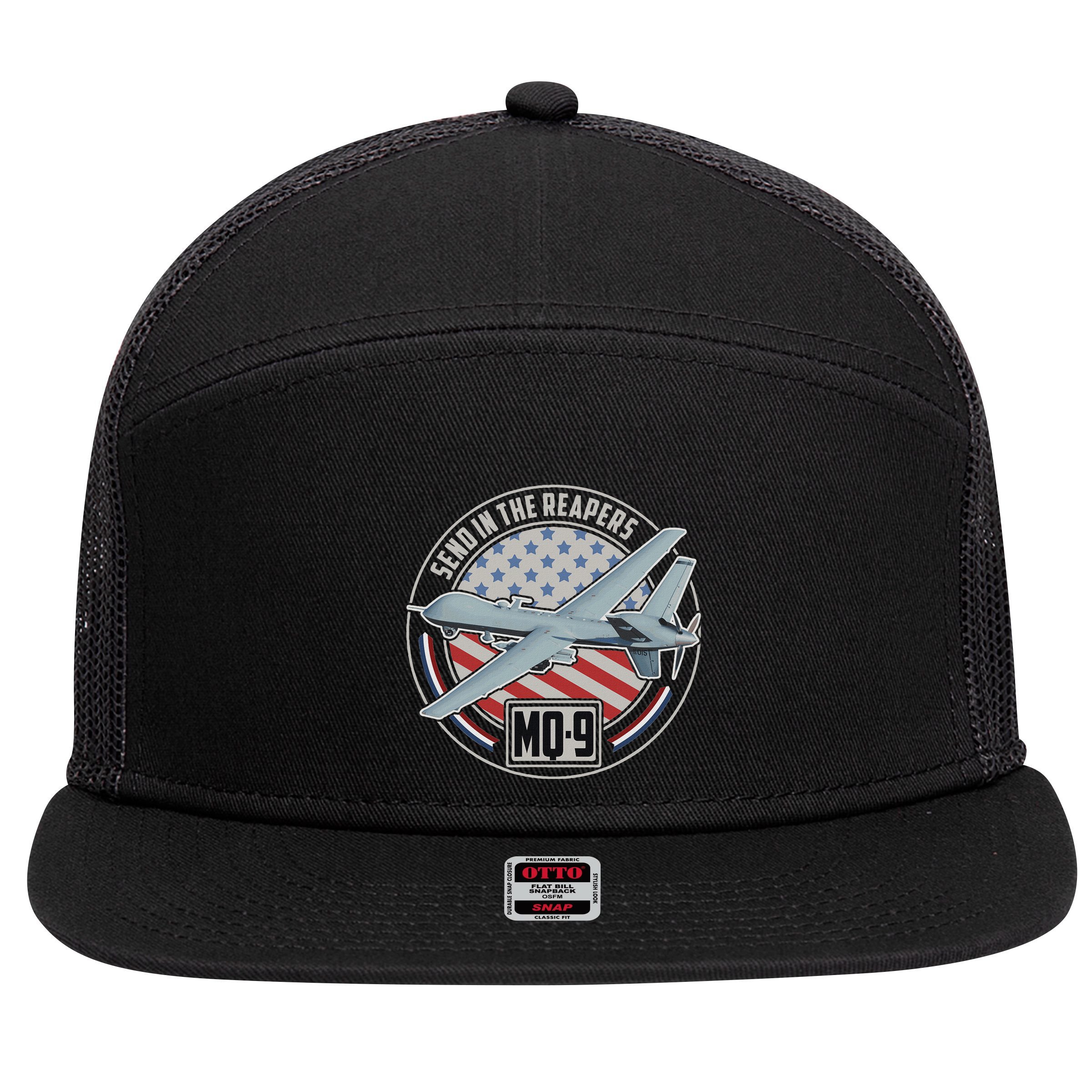 Mq 9 Reaper Uav Us Military Drone Us Patriot 7 Panel Mesh Trucker Snapback Hat