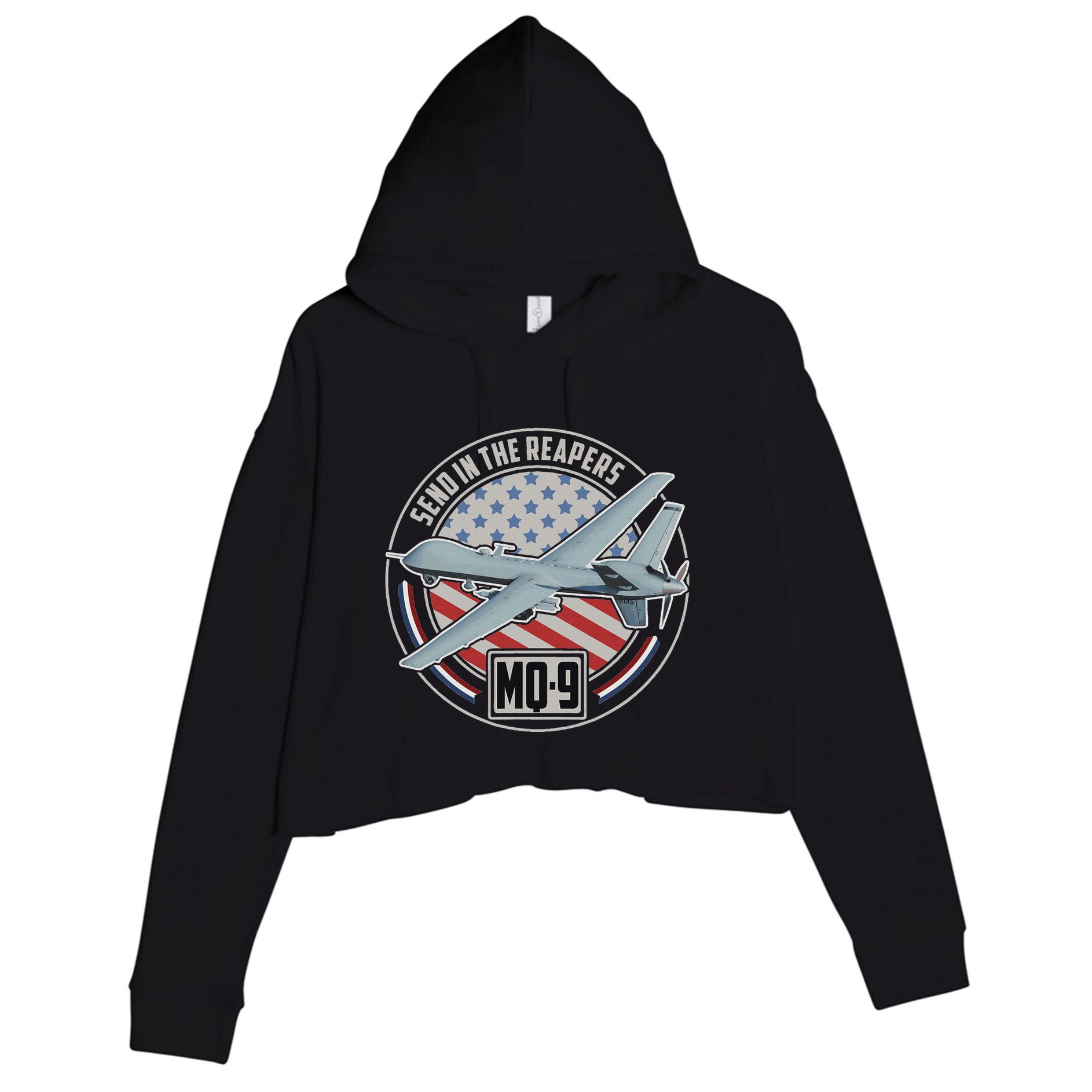 Mq 9 Reaper Uav Us Military Drone Us Patriot Crop Fleece Hoodie