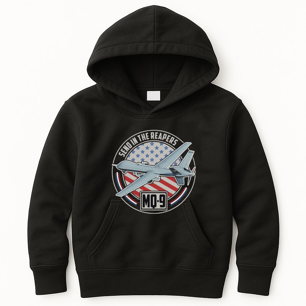 Mq 9 Reaper Uav Us Military Drone Us Patriot Kids Hoodie