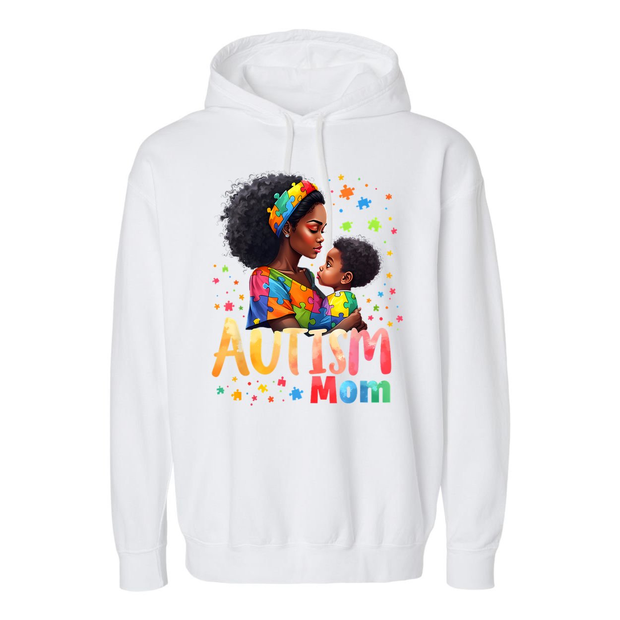 Mom Afro Autism Awareness Mama Black Autism Garment-Dyed Fleece Hoodie