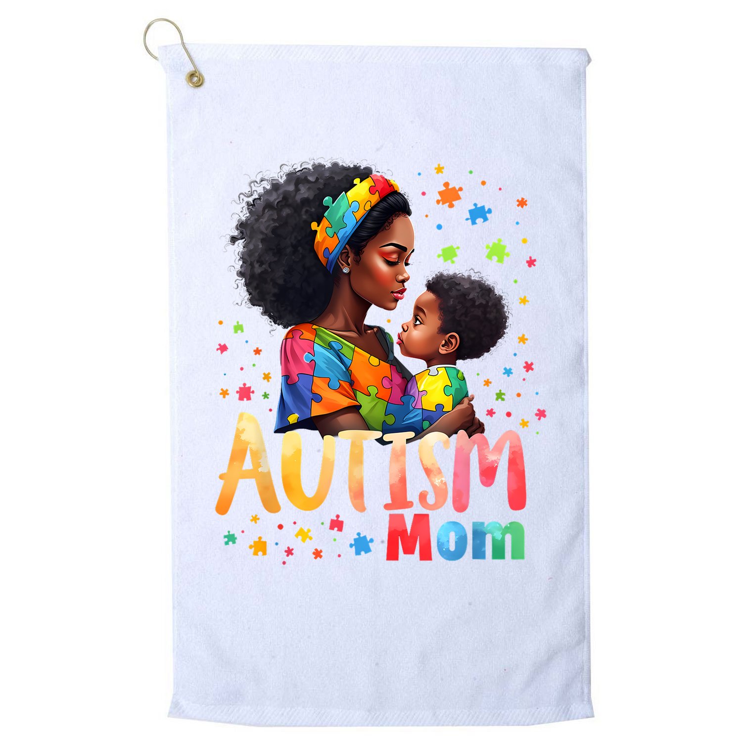 Mom Afro Autism Awareness Mama Black Autism Golf Towel