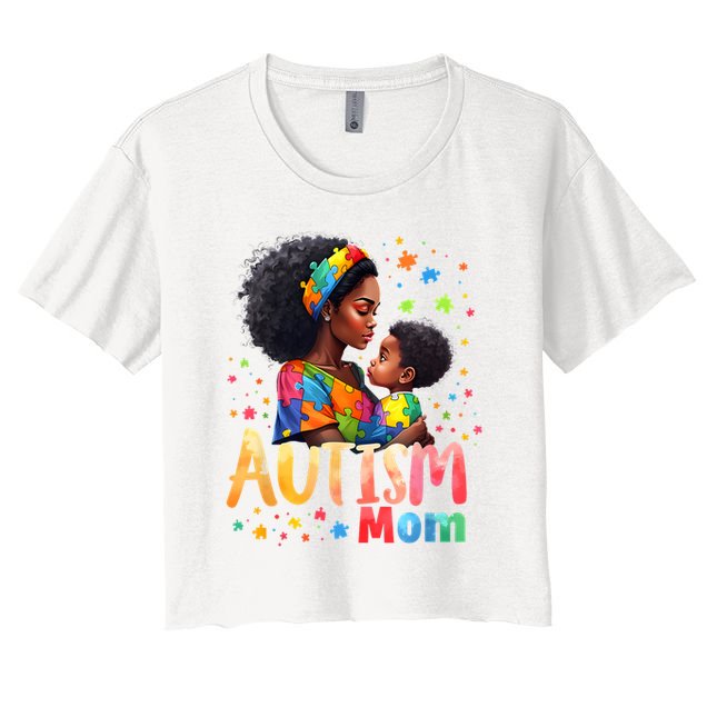 Mom Afro Autism Awareness Mama Black Autism Crop Top
