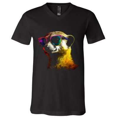 Meerkat Artwork Animal Art Sunglasses Meerkat V-Neck T-Shirt