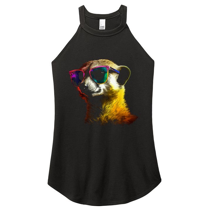 Meerkat Artwork Animal Art Sunglasses Meerkat Women's Perfect Tri Rocker Tank