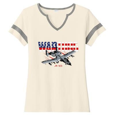 Military Airplane A10 Warthog American Flag Ladies Halftime Notch Neck Tee