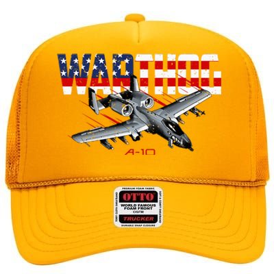 Military Airplane A10 Warthog American Flag High Crown Mesh Back Trucker Hat