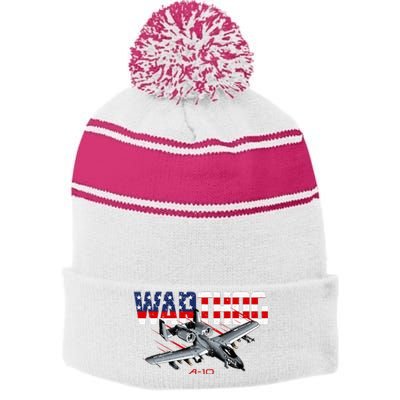 Military Airplane A10 Warthog American Flag Stripe Pom Pom Beanie