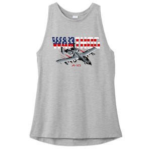 Military Airplane A10 Warthog American Flag Ladies PosiCharge Tri-Blend Wicking Tank