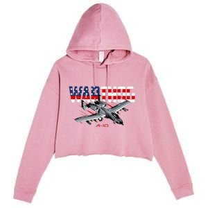 Military Airplane A10 Warthog American Flag Crop Fleece Hoodie