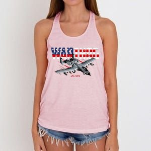 Military Airplane A10 Warthog American Flag Women's Knotted Racerback Tank