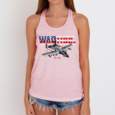 Military Airplane A10 Warthog American Flag Women's Knotted Racerback Tank