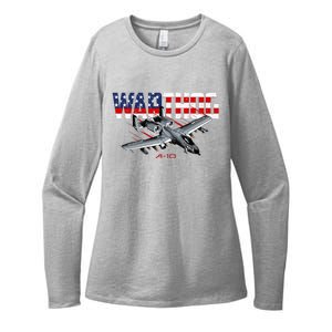 Military Airplane A10 Warthog American Flag Womens CVC Long Sleeve Shirt