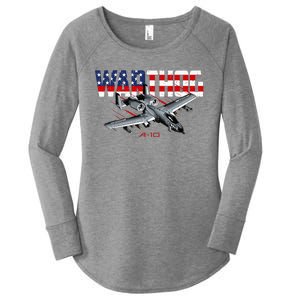 Military Airplane A10 Warthog American Flag Women's Perfect Tri Tunic Long Sleeve Shirt