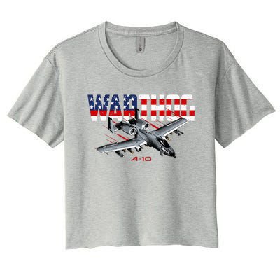 Military Airplane A10 Warthog American Flag Women's Crop Top Tee