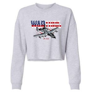 Military Airplane A10 Warthog American Flag Cropped Pullover Crew