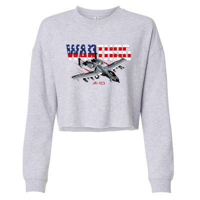 Military Airplane A10 Warthog American Flag Cropped Pullover Crew