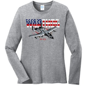 Military Airplane A10 Warthog American Flag Ladies Long Sleeve Shirt