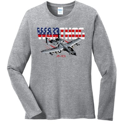 Military Airplane A10 Warthog American Flag Ladies Long Sleeve Shirt