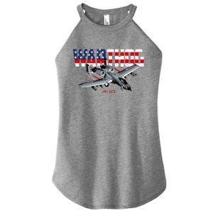 Military Airplane A10 Warthog American Flag Women's Perfect Tri Rocker Tank