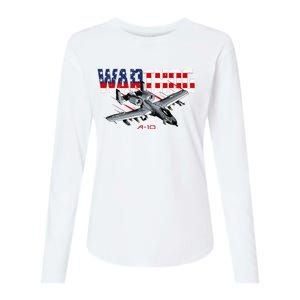 Military Airplane A10 Warthog American Flag Womens Cotton Relaxed Long Sleeve T-Shirt