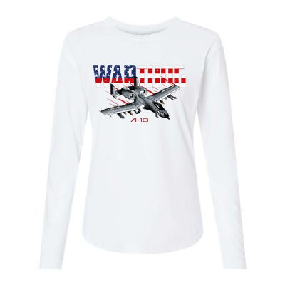 Military Airplane A10 Warthog American Flag Womens Cotton Relaxed Long Sleeve T-Shirt