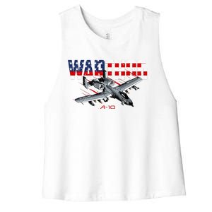 Military Airplane A10 Warthog American Flag Women's Racerback Cropped Tank