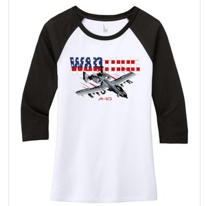 Military Airplane A10 Warthog American Flag Women's Tri-Blend 3/4-Sleeve Raglan Shirt