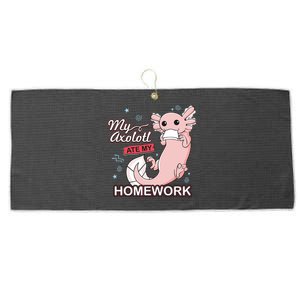 My Axolotl Ate My Homework Funny Axolotls School Nerd Large Microfiber Waffle Golf Towel