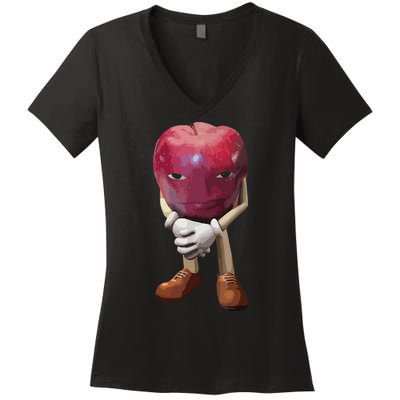Me Asf Apple Funny Apple Face Meme Wapple Women's V-Neck T-Shirt
