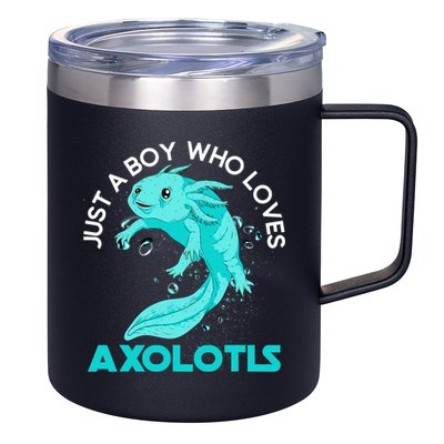 Mexican Amphibian Animal Just A Boy Who Loves Axolotls  12oz Stainless Steel Coffee Mug