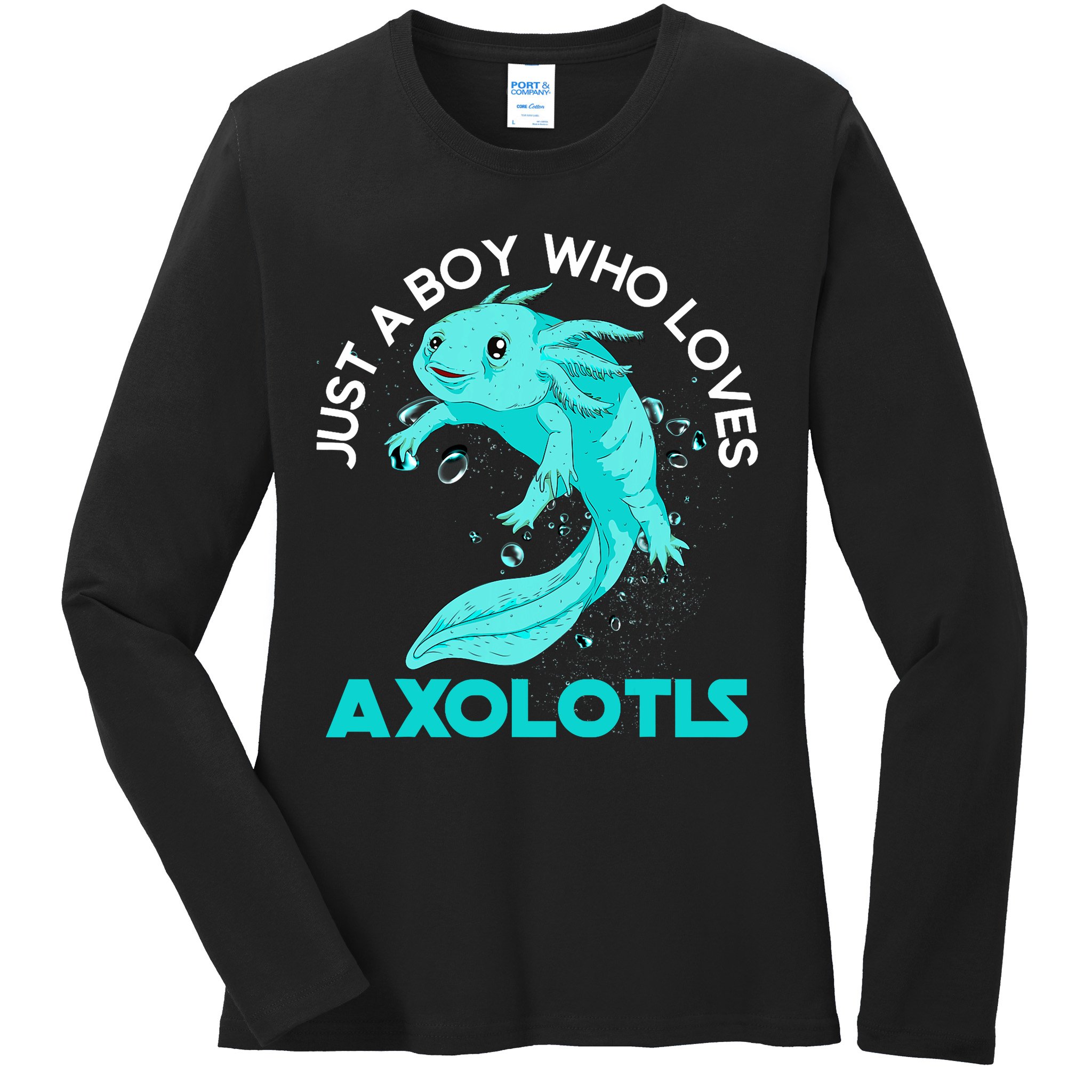 Mexican Amphibian Animal Just A Boy Who Loves Axolotls  Ladies Long Sleeve Shirt