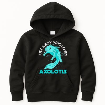 Mexican Amphibian Animal Just A Boy Who Loves Axolotls  Kids Hoodie