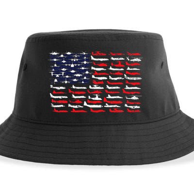 Military Aviation American Flag Aircraft Distressed Design Sustainable Bucket Hat