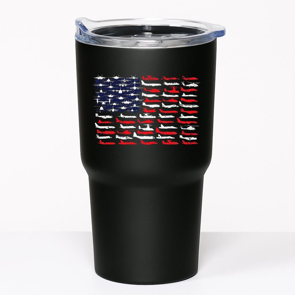 Military Aviation American Flag Aircraft Distressed Design Tumbler