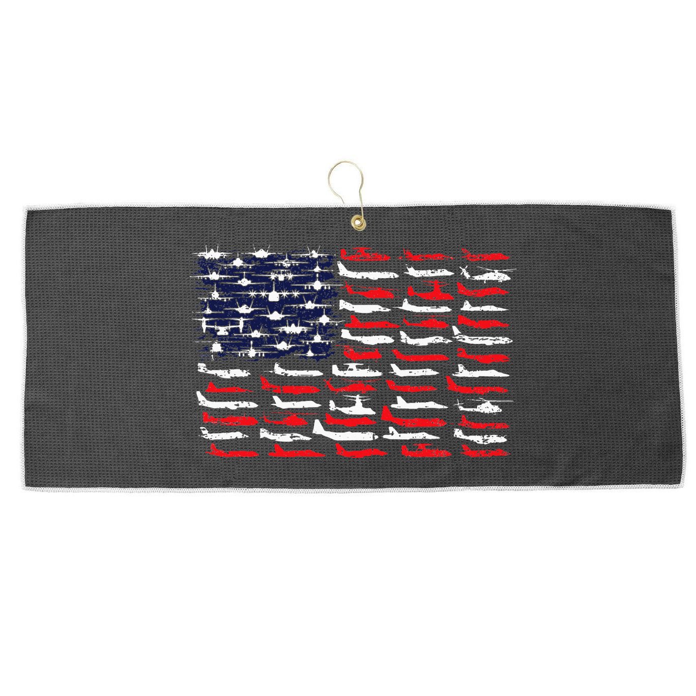 Military Aviation American Flag Aircraft Distressed Design Large Microfiber Waffle Golf Towel