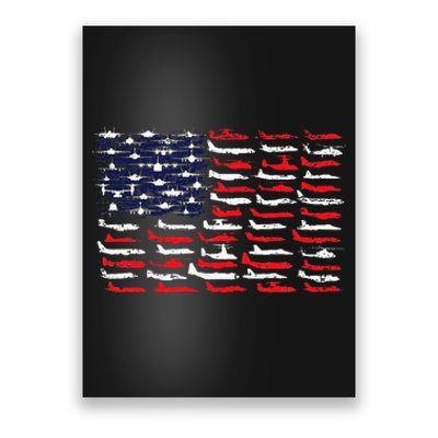 Military Aviation American Flag Aircraft Distressed Design Poster