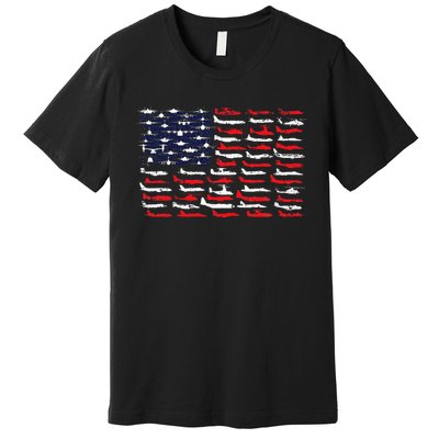 Military Aviation American Flag Aircraft Distressed Design Premium T-Shirt