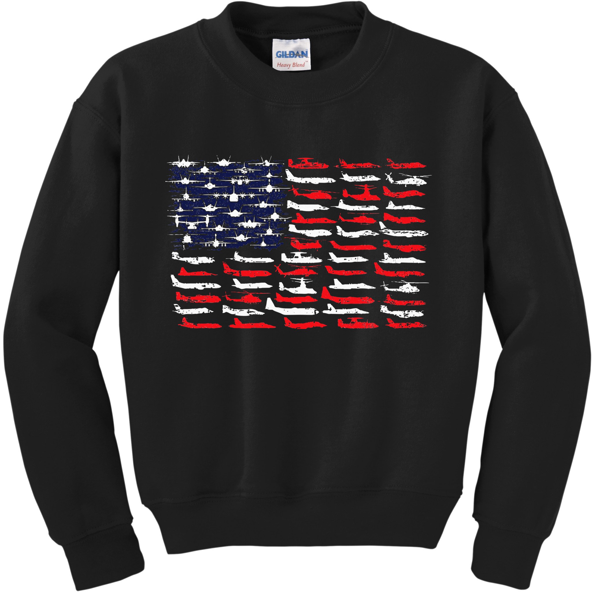 Military Aviation American Flag Aircraft Distressed Design Kids Sweatshirt