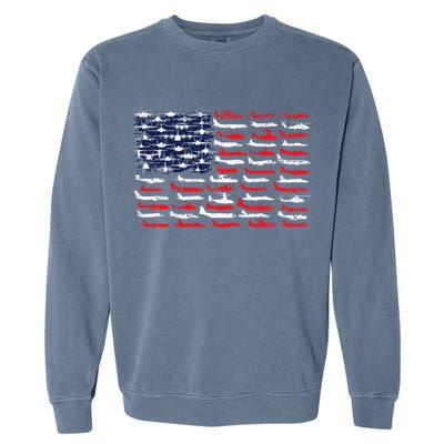 Military Aviation American Flag Aircraft Distressed Design Garment-Dyed Sweatshirt