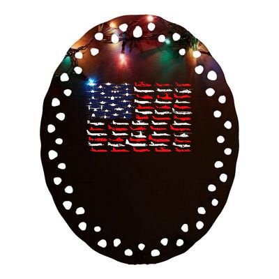 Military Aviation American Flag Aircraft Distressed Design Ceramic Oval Ornament