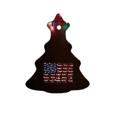 Military Aviation American Flag Aircraft Distressed Design Ceramic Tree Ornament