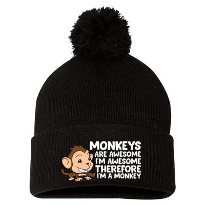 Monkeys Are Awesome I'm Awesome Therefore I'm A Monkey Pom Pom 12in Knit Beanie