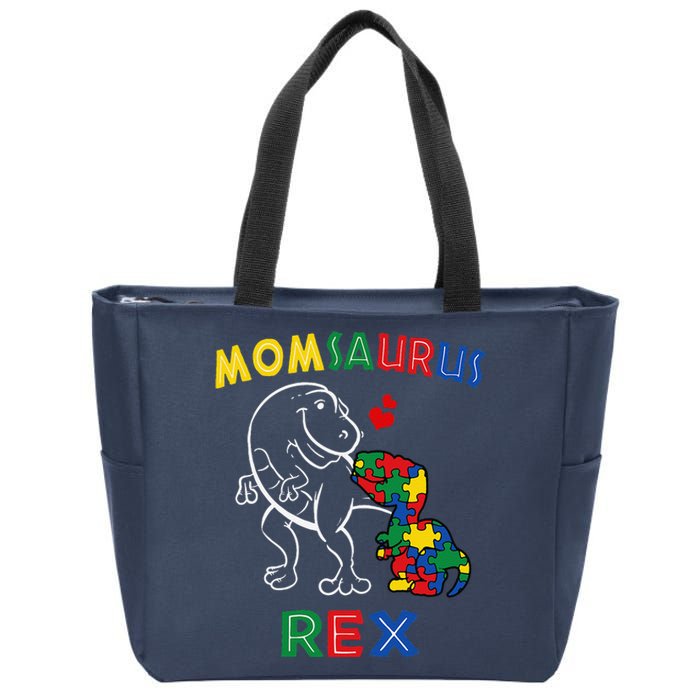 Momsaurus Autism Awareness MotherS Day Mommy Dinosaur Mom Zip Tote Bag